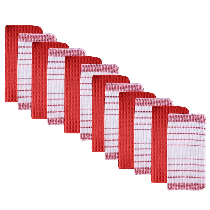 Fabstyles Fouta Cotton Kitchen Towels & Dischcloths - Red - Set of 12 - 12x12