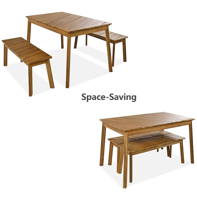 3-Piece Outdoor Solid Wood Table & Bench Set, Patio Furniture Set