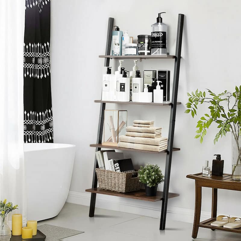 Gymax Industrial Ladder Shelf 4-Tier Leaning Wall Bookcase Plant Stand - See Details