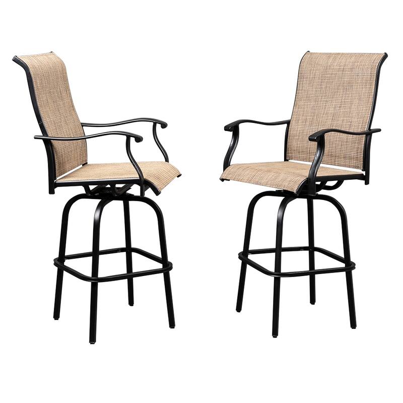 2-Piece Wrought Iron Swivel Bar Chair Patio Swivel Bar Stools - Black-Frame