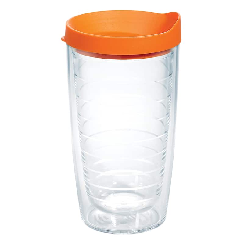 Tervis Clear & Colorful Lidded Made in USA Double Walled Insulated Travel Tumbler, Orange Lid - 16oz