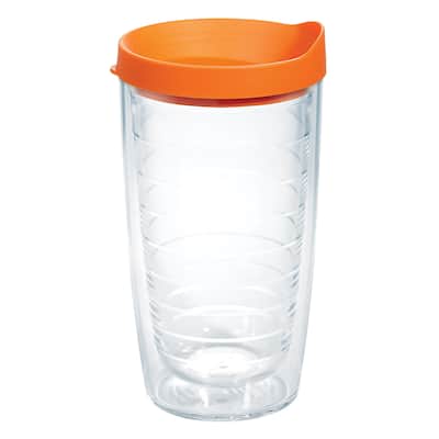 Tervis Clear & Colorful Lidded Made in USA Double Walled Insulated Travel Tumbler, Orange Lid