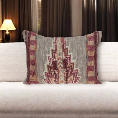 HomeRoots 14" X 20" Beige and Pink Southwestern Cotton Throw Pillow With Embroidery