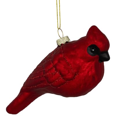 Glittered Cardinal Hanging Glass Christmas Ornament - 5.5" - Dark Red