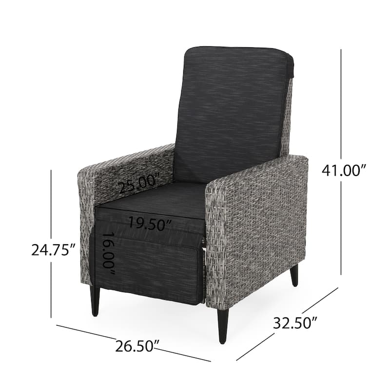 Roomfitters Outdoor Wicker Recliner Chair with Cushion, Adjustable Backrest, Weather-Resistant Patio Seating, Grey