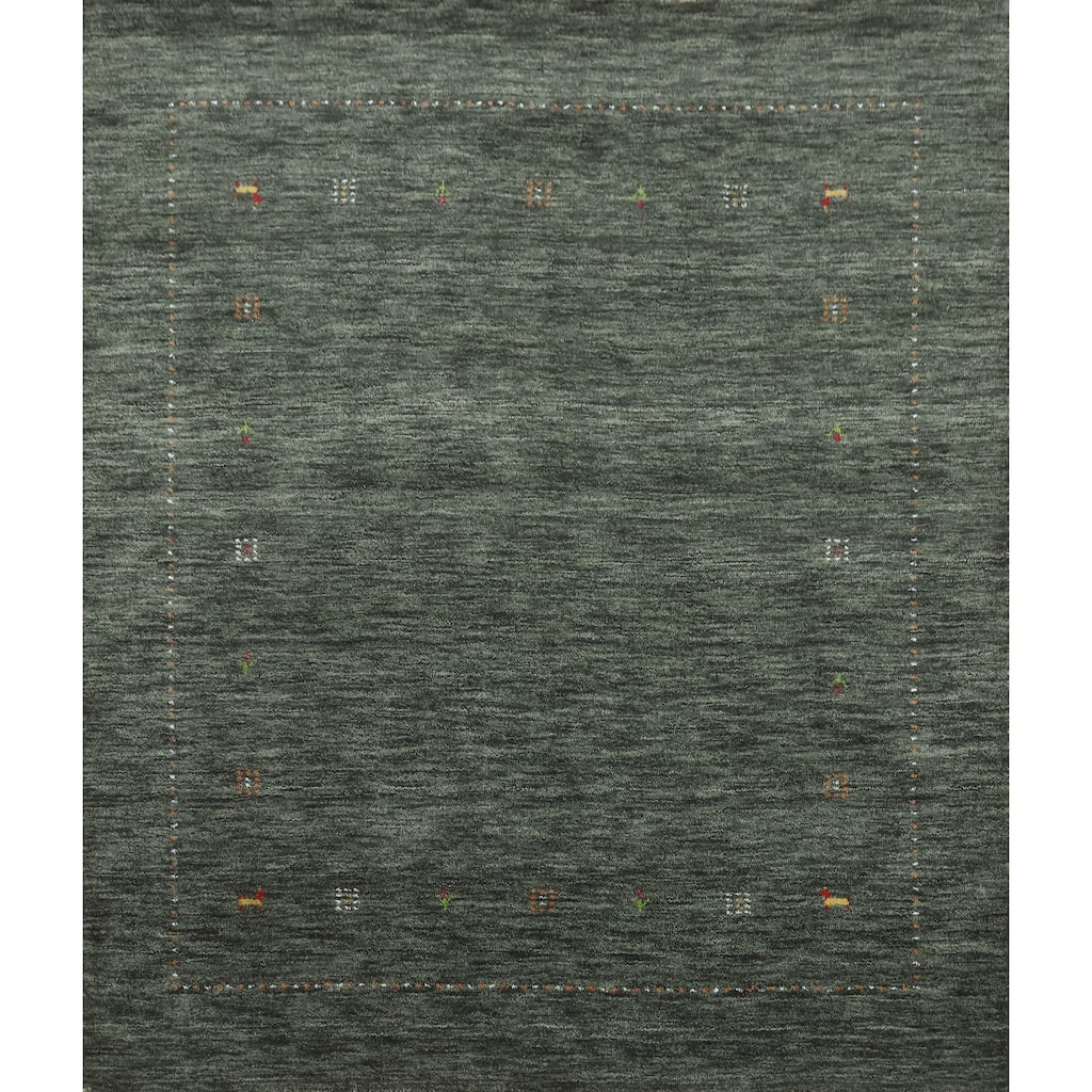 Hand Knotted Oriental 100% Wool Carpet Tribal Animal Pictorial Green Gabbeh Area Rug - 6' 2'' X 6' 1''