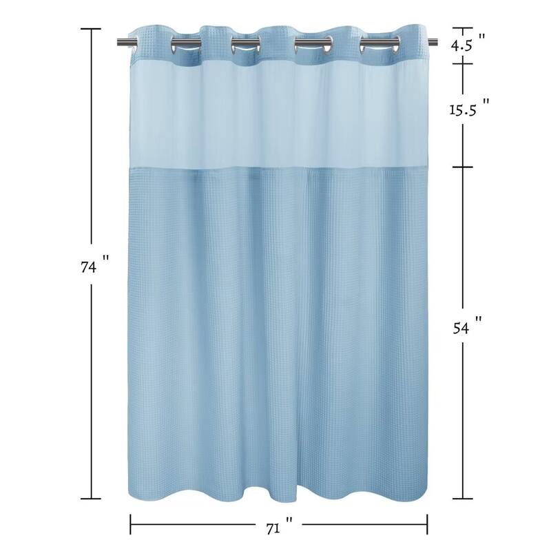 Cotton Blend Honeycomb Waffle Weave Shower Curtain with Snap-in Liner