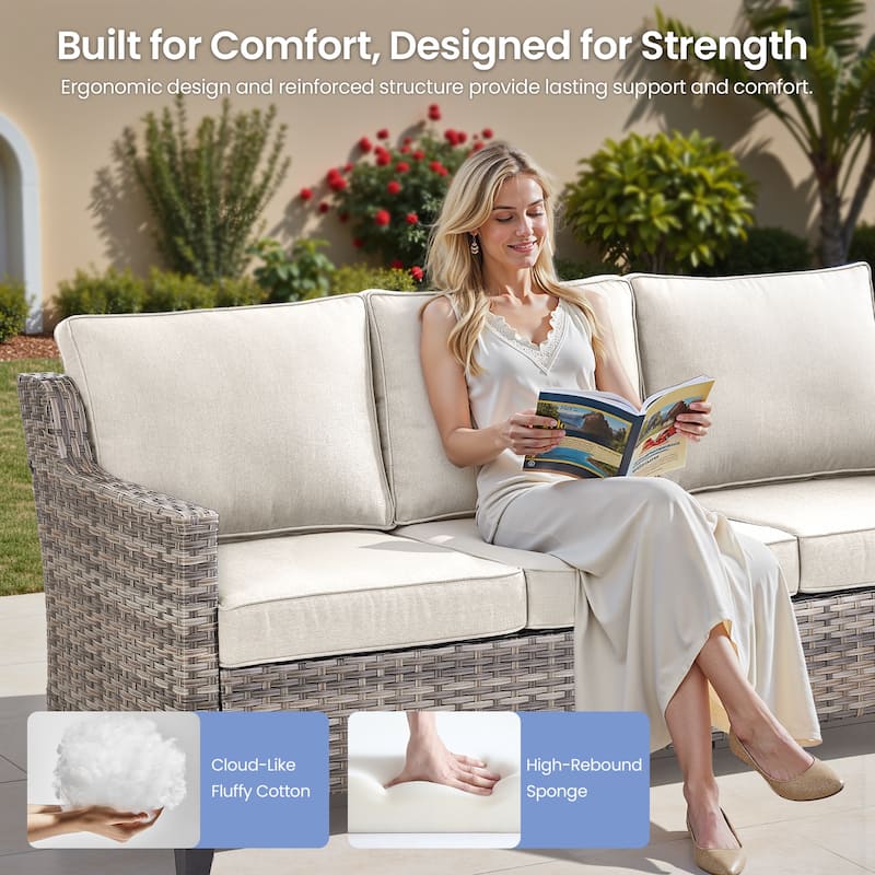 Pocassy Outdoor All-Weather Outdoor Sofa, Swivel Chair, Ottoman Sets