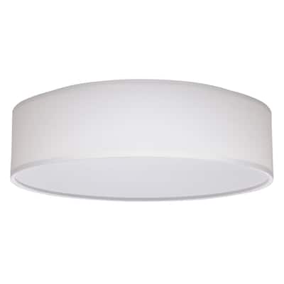 15 inch CCT Selectable Fabric Drum LED Decor Flush Mount Fixture White Fabric Shade Acrylic Diffuser - White Fabric