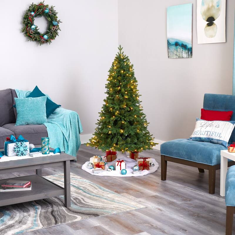 5' Pre-Lit Vermont Fir Artificial Christmas Tree, Clear LED Lights - 5 Foot