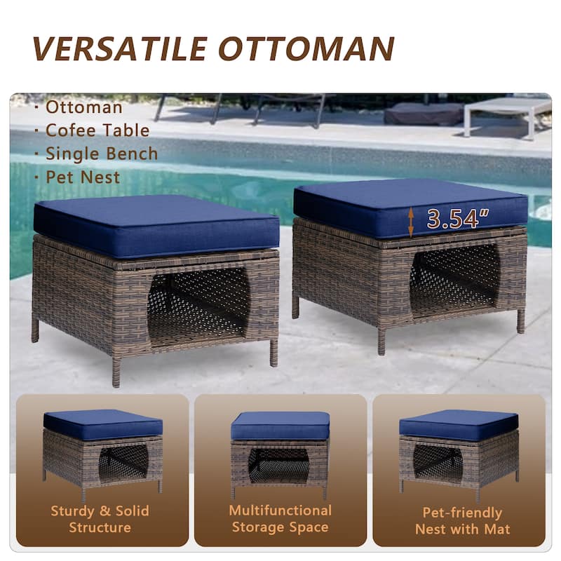 5 Piece Outdoor Wicker Patio Swivel Chair with Ottoman Conversation Set