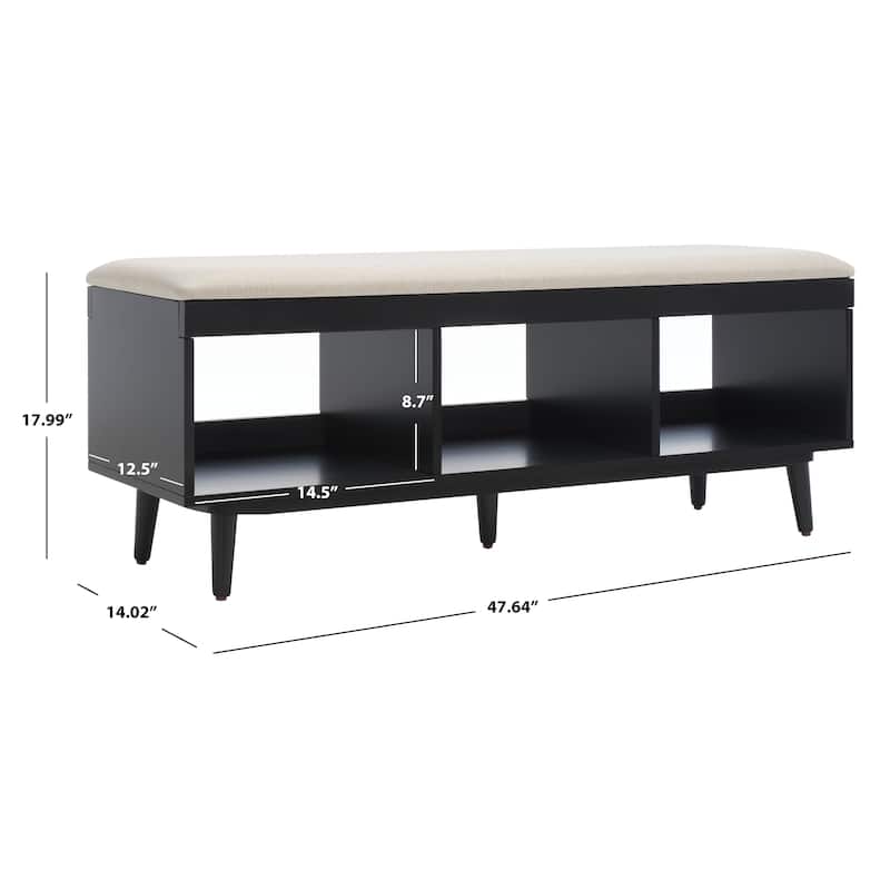 SAFAVIEH Cricket Mid-Century Modern Open Shelf Storage Bench with Cushion