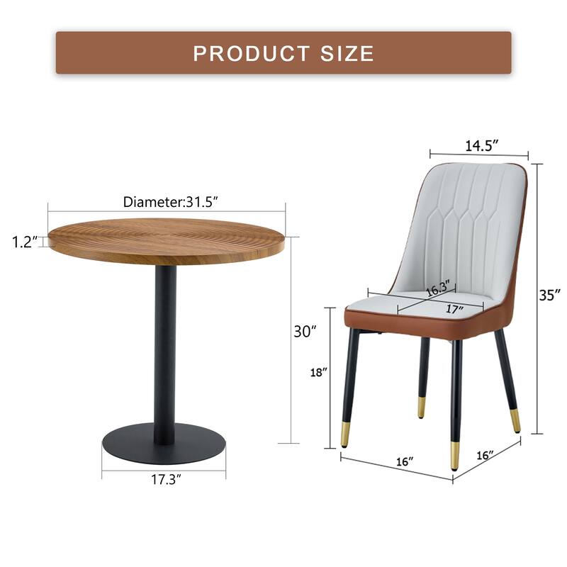31.5 Inch Circular Dining Table with 4 Spliced Upholstered Chairs