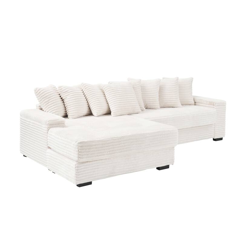 Oversized Two-Piece Couches, L Shaped Sofa, Corduroy, Right Chaise Daybed,with Armrests,Eight Throw Pillows,Corner Sofa