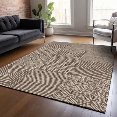 Machine Washable Indoor/ Outdoor Modern Mosaic Chantille Rug