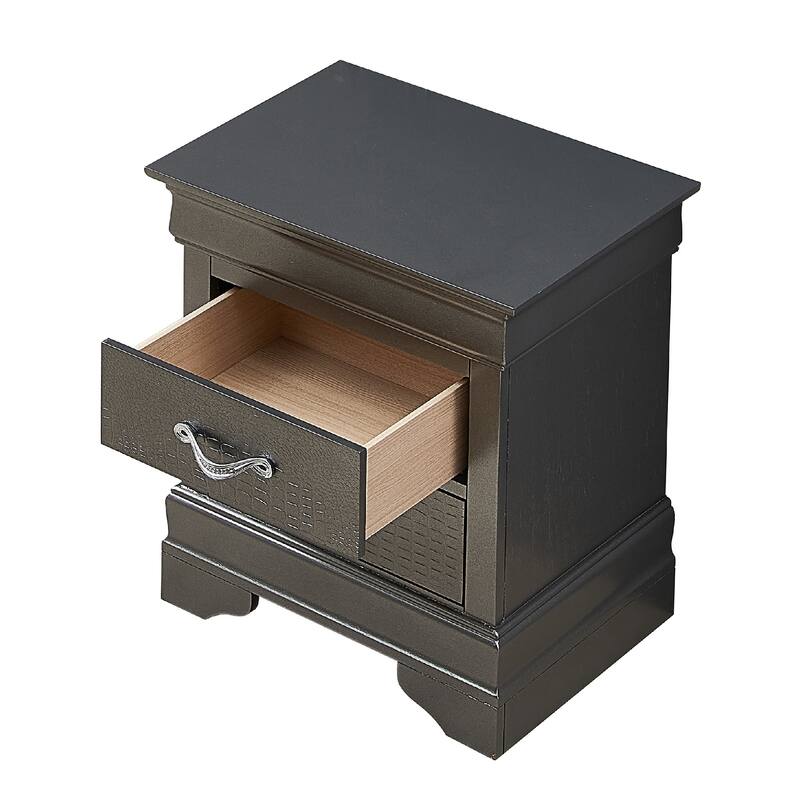 2-Drawer Metallic Wood Nightstand - 24" - Black