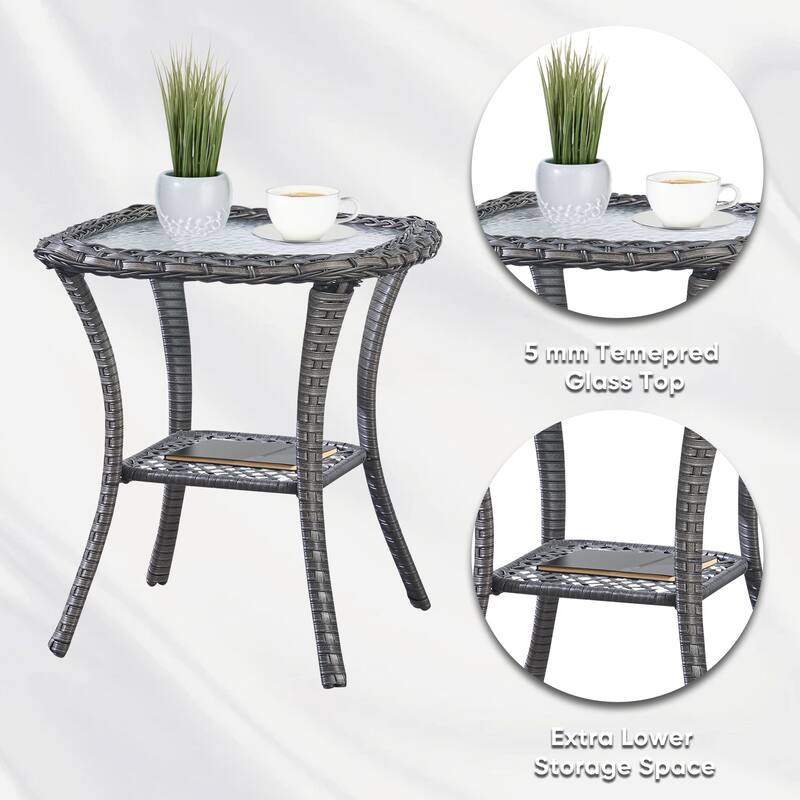 Patio Rattan Wicker Coffee Table with Tempered Glass Top