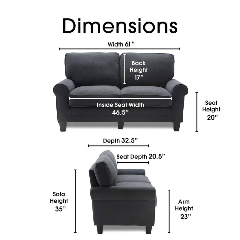 Serta Copenhagen 61" Loveseat for Two People, Pillowed Back Cushions and Rounded Arms, Durable Modern Upholstered Fabric