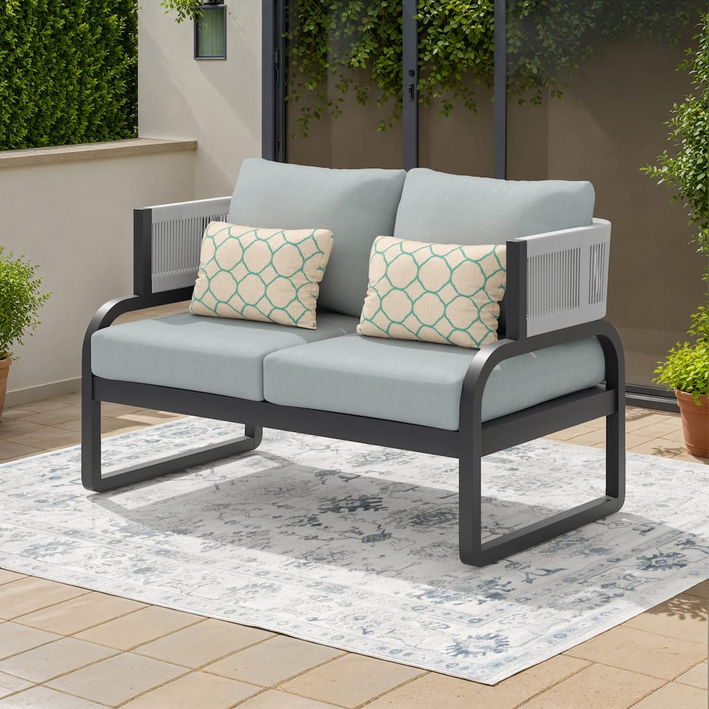 Corvus Rocio Patio Loveseat with Olefin Cushions and Sunbrella Pillows