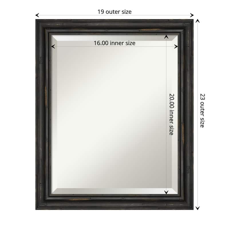 Beveled Wood Wall Mirror - Rustic Pine Black Narrow Frame - Outer Size: 19 x 23 in