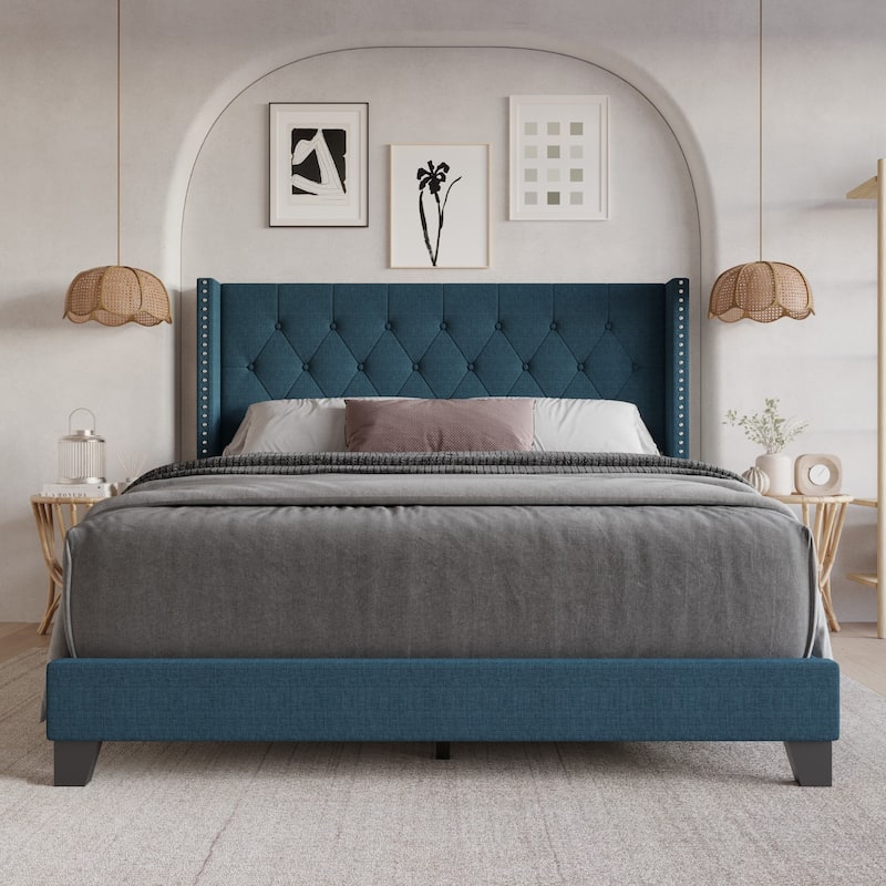 Homer Tufted Upholstered Panel Bed - Linen Denim Blue - Twin