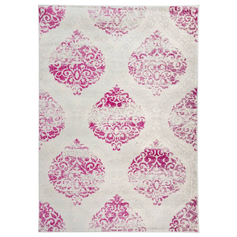 Porch & Den Pascuzzi Distressed Floral Damask Area Rug