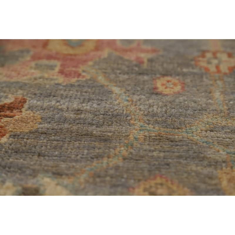 Hand Knotted Oriental 100% Wool Carpet Transitional All-Over Greys & Charcoal Oushak Area Rug - 9' 1'' X 6' 0''