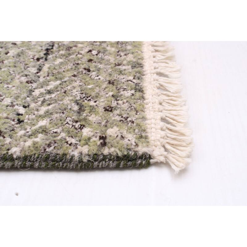 ECARPETGALLERY Hand-knotted Silk Shadow Light Green Wool Rug - 7'11 x 10'5