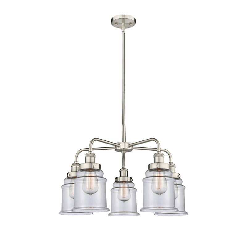 Innovations Lighting Canton - 5 Light 24" Stem Hung Chandelier - Clear/Satin Nickel