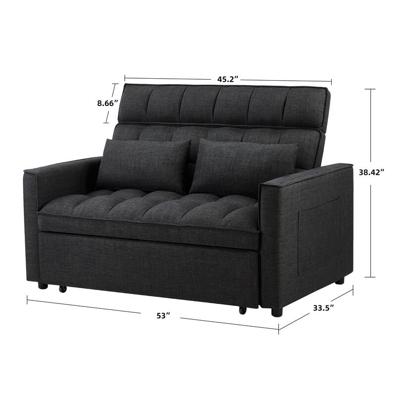 Modern 76" L 3-in-1 Multi-Functional Dark Grey Sleeper Sofa with Iron Frame Pull-Out Loveseat