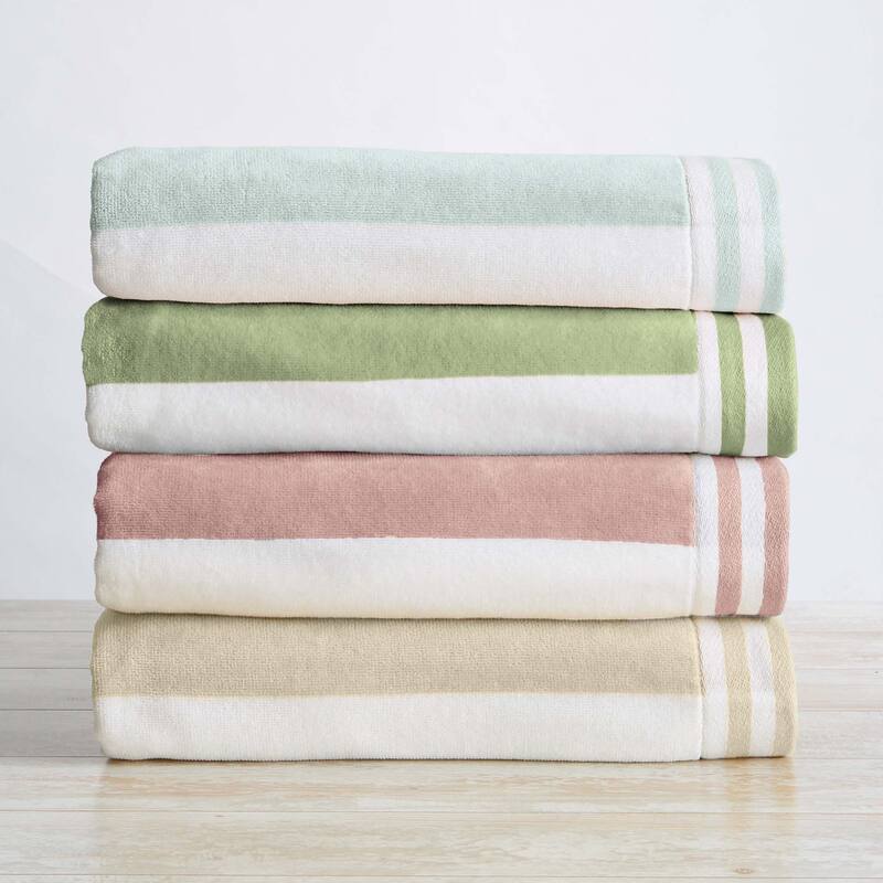 Linery & Co. 100% Cotton Velour Cabana Stripe Beach Towel - 4 Pack- 30" x 60" - Multi - Linen, Blue, Eucalyptus, Rose