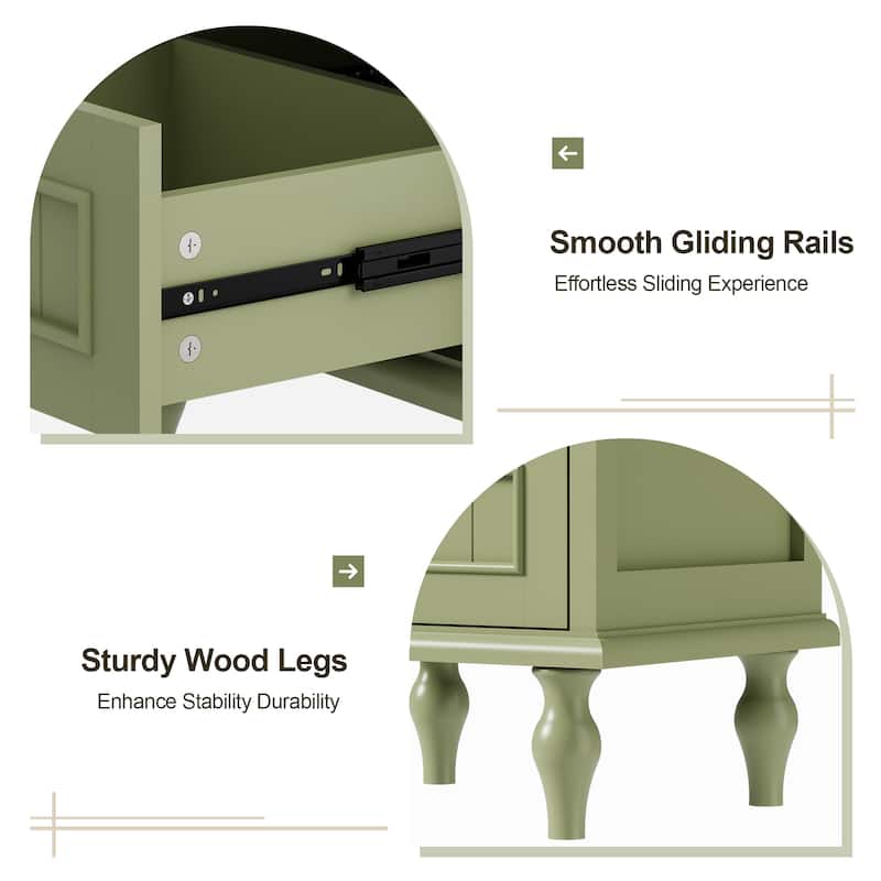 Retro Nightstand with 2 Drawers for Bedroom
