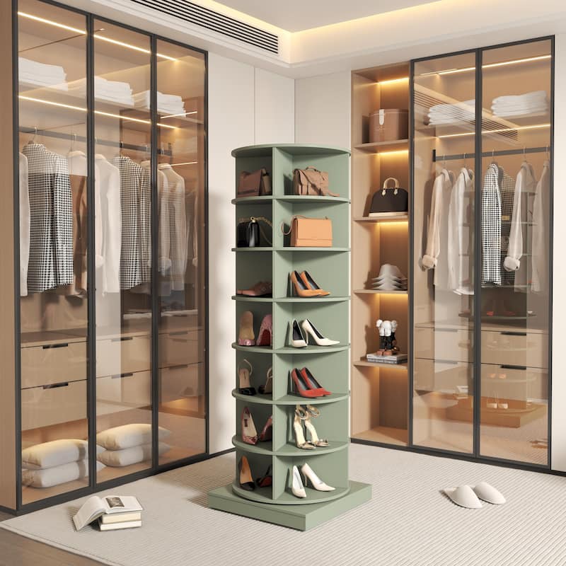 Green 360 Degree Rotating Shoe Rack, 7 Layers for 24 Pairs, Easy Assembly, Stylish Design, Carousel for Shoes and Handbags