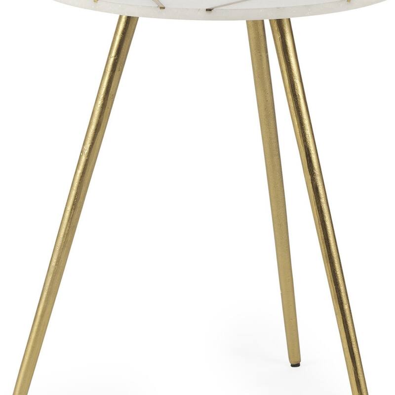 HomeRoots 18" White and Gold Stone and Metal Tray Table - 18.00 in. x 23.00 in. x 18.00 in.