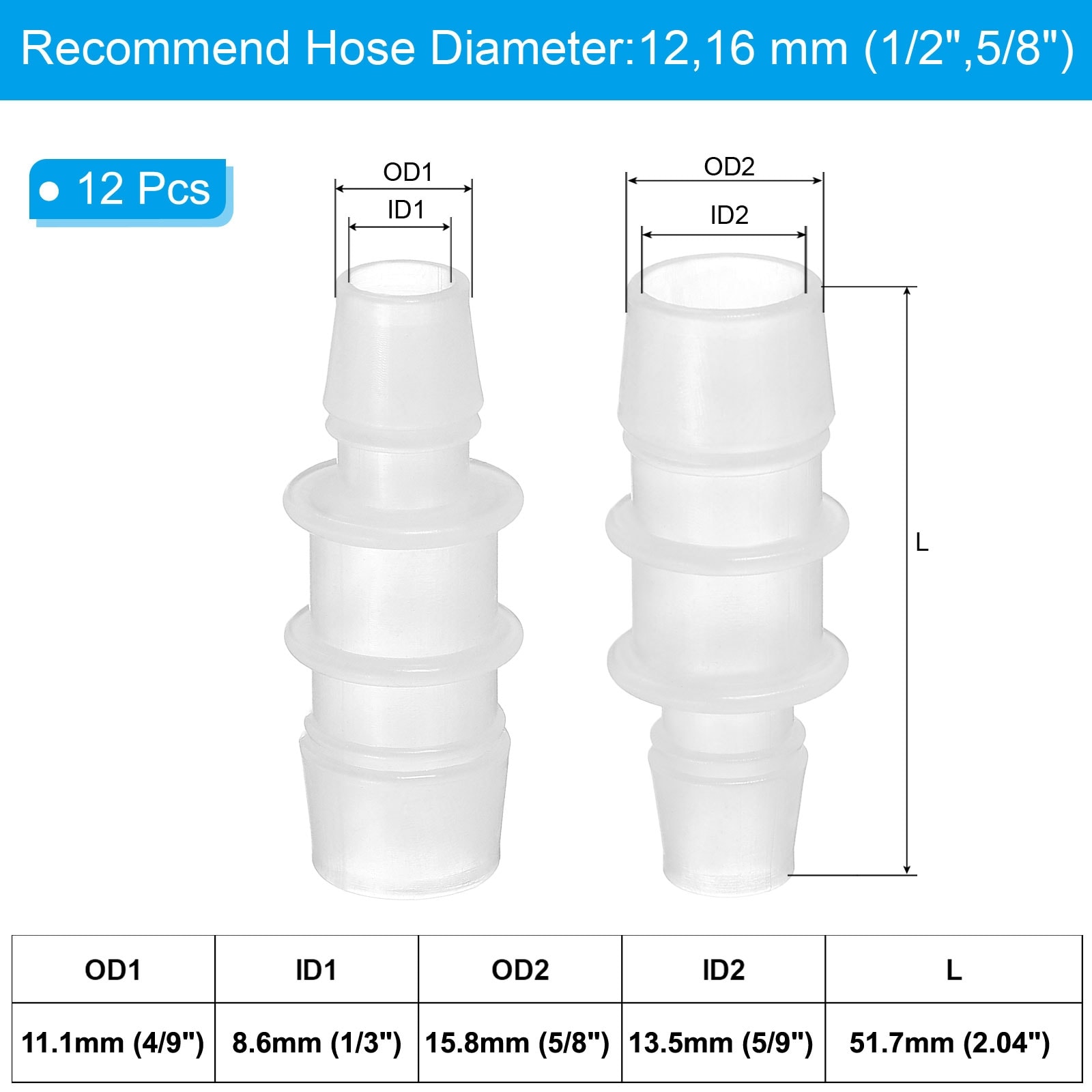2/5" to 1/2" 6 Pcs Plastic Hose Barb Fittings for Water Air Aquarium System
