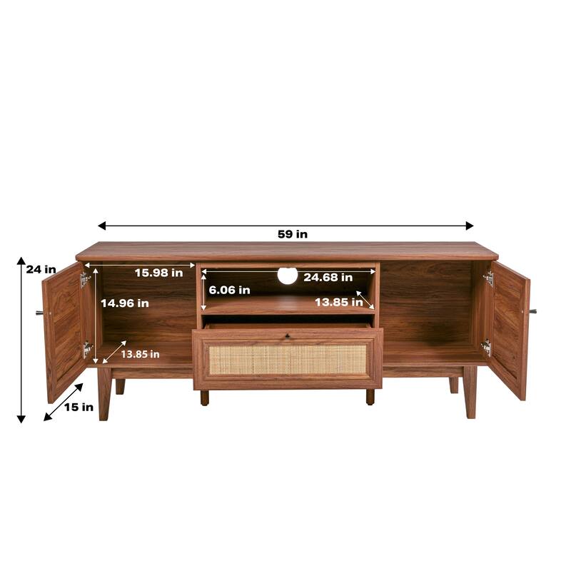 Gennaro 59 in. Farmhouse Caned TV Stand with Drawer and Storage Doors Fits TVs up to 65 in. with Cable Management, by JONATHAN Y