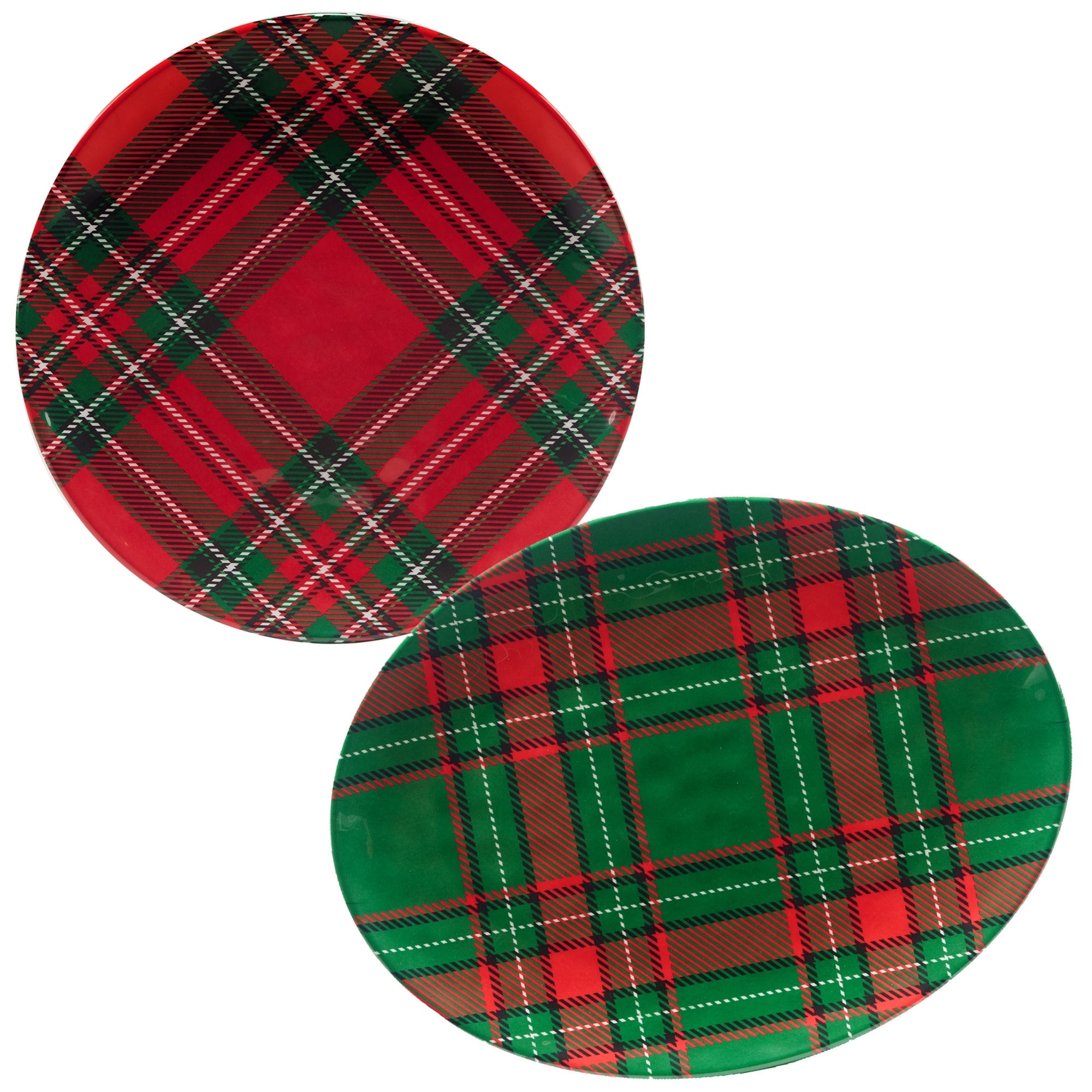 Certified International Christmas Plaid Melamine 2 Piece Platter Set - 14-inch