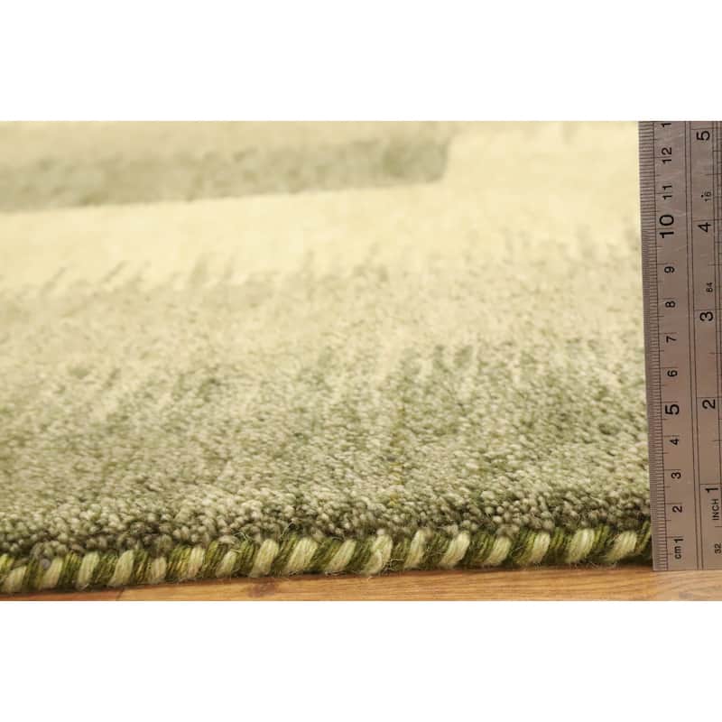 Hand Knotted Oriental 100% Wool Carpet Modern Geometric Green Gabbeh Area Rug - 7' 10'' X 5' 7''