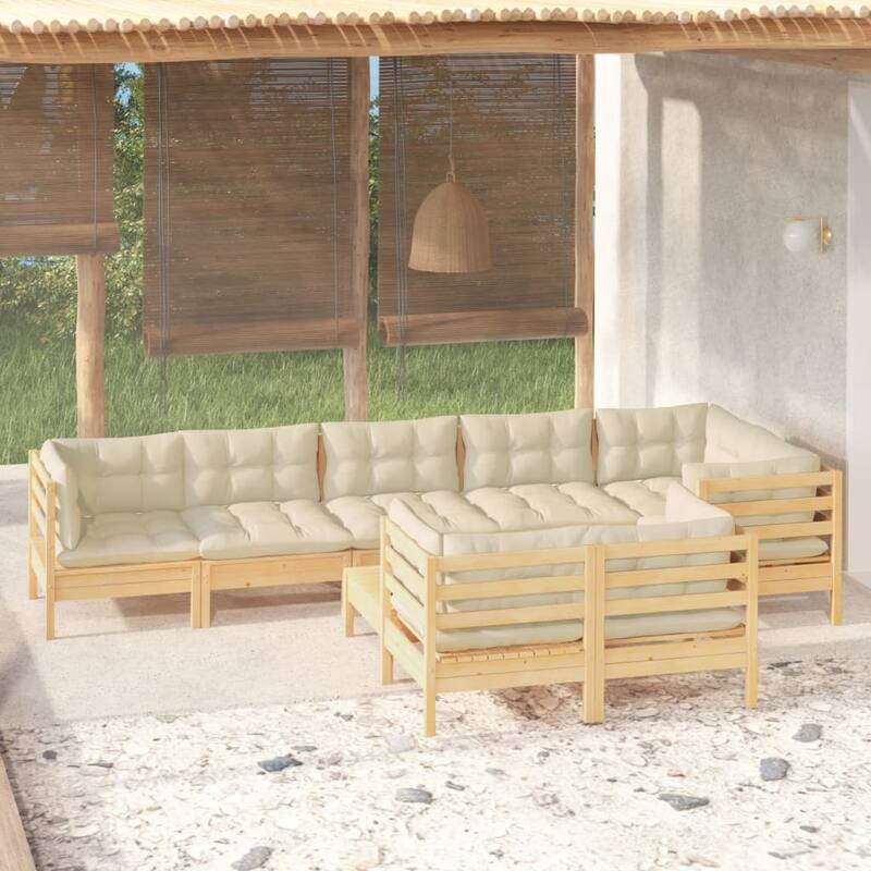 vidaXL Solid Pinewood Patio Lounge Set 9 Piece with Cushions Multi Colors