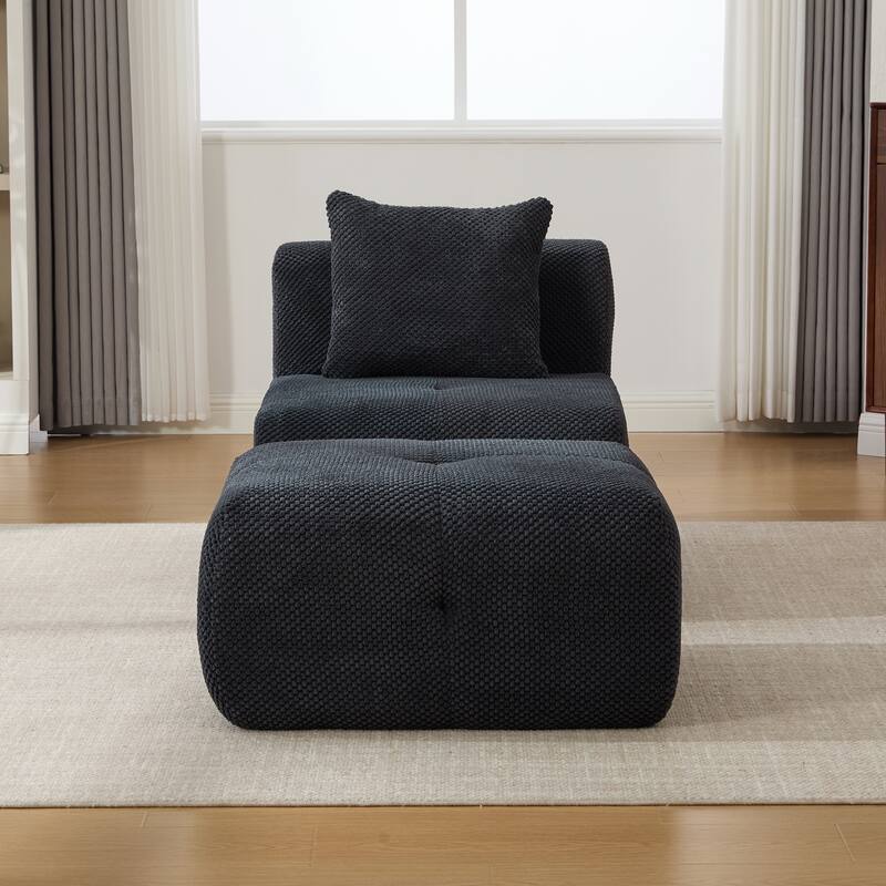 31" Modular Cloud Armless Accent Chair with Ottoman Set, Modern Boneless Deep Seat Single Sofa Soft Lounger