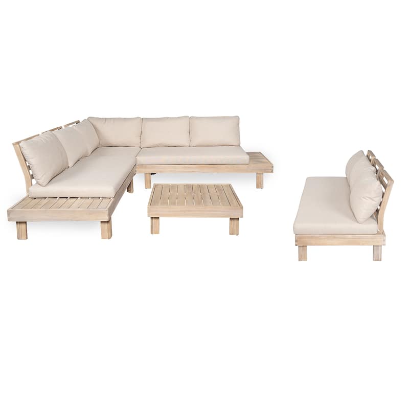 Christopher Knight Home - Topia Mid-Century Outdoor Sectional Sofa Set with Coffee Table and Water-Resistant Cushions