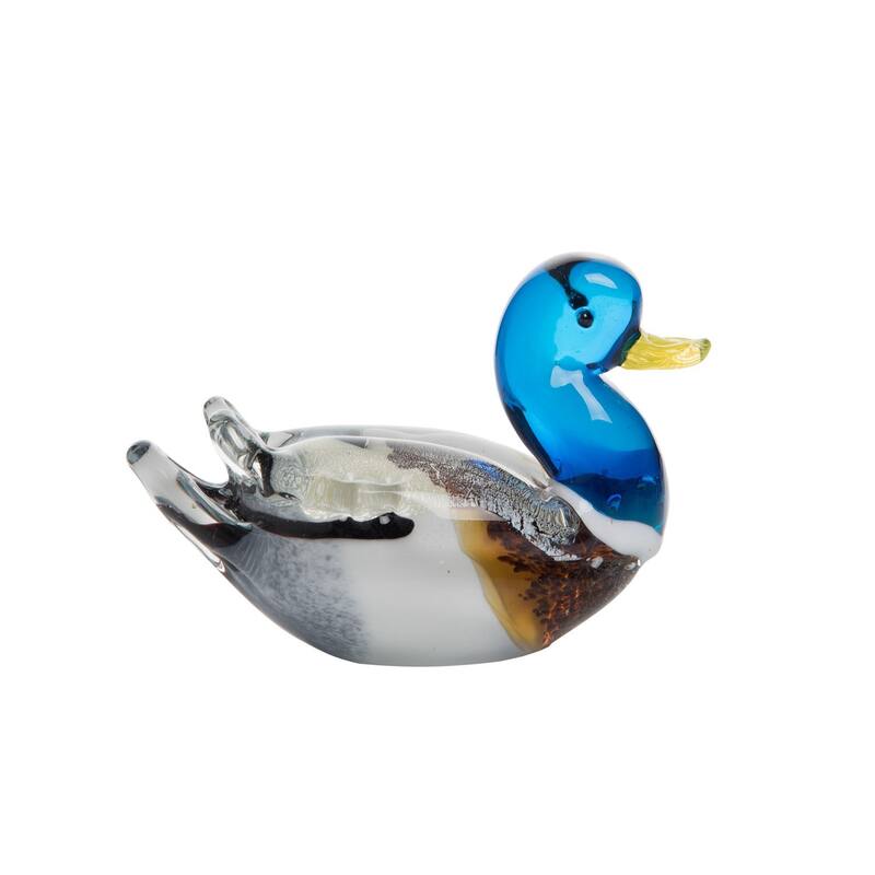 Blue Mallard Glass Art Figurine Home Decor Beach Coastal Ocean Sea Life Duck 5.9 x 2.44 x 3.74