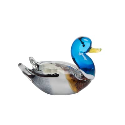 Blue Mallard Glass Art Figurine Home Decor Beach Coastal Ocean Sea Life Duck 5.9 x 2.44 x 3.74