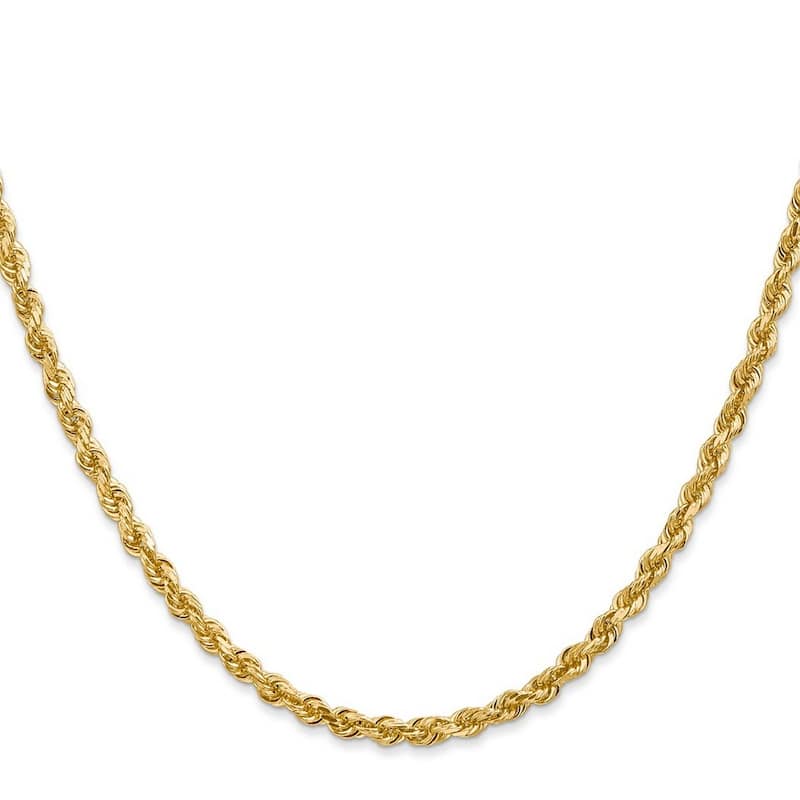 Curata 14k Yellow Gold Solid 3.50mm D Cut Quadruple Rope Chain Bracelet Lobster Claw