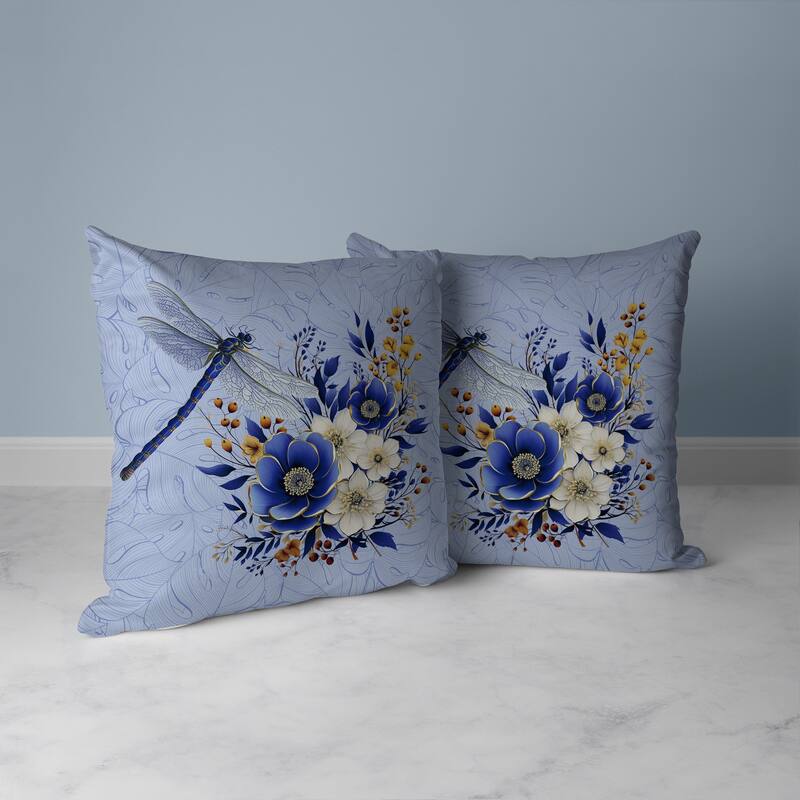 Dragonfly Haven Faux Suede Reversible Throw Pillow Blue and Yellow