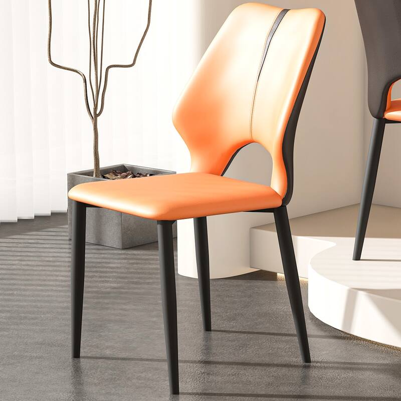 Modern 2 Piece PU Metal Kitchen Dining Chair with Soft Cushions, Non Slip Foot Pads for Dining Room Kitchen Living Room Bedroom