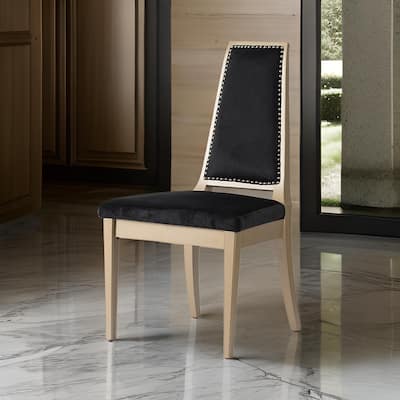 23 Inch Side Dining Chair, Black Soft Velvet Upholstery, Beige Rubberwood