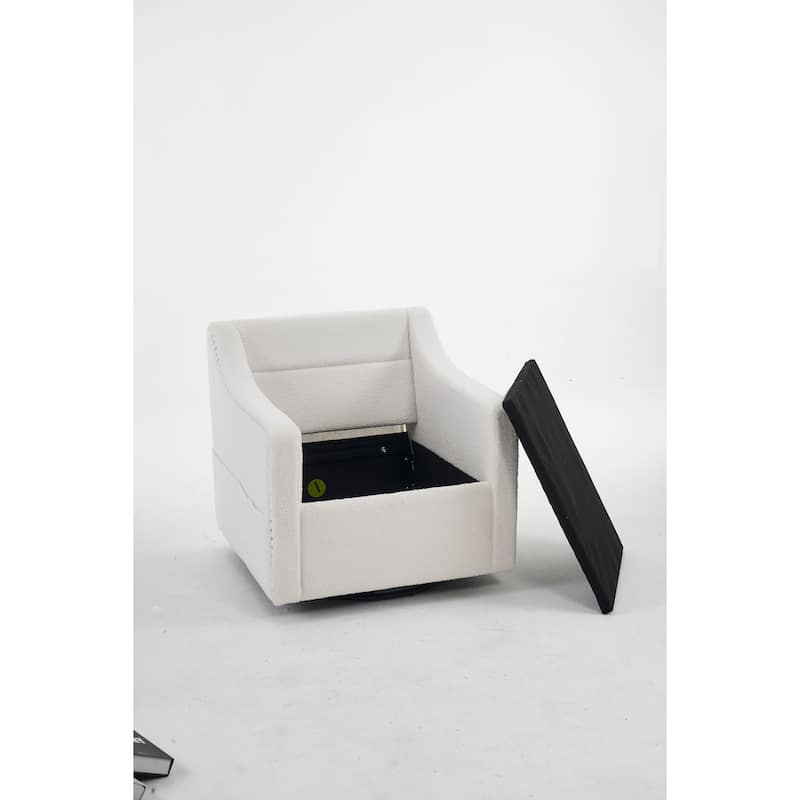 Teddy Upholstered Swivel Accent Chair, Single Sofa Chair with High Backrest, Lounge Armchair with Metal Base & Side Pocket