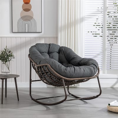 Outdoor Rattan Rocker Recliner Chair with Padded Cushion
