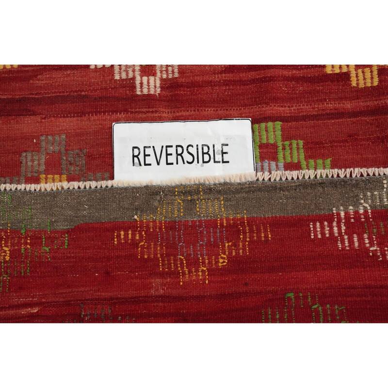 Hand Woven Oriental 100% Wool Carpet Southwestern Tribal Red Kilim Area Rug - 8' 8'' X 6' 5''